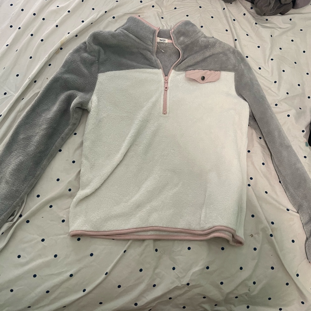 Fuzzy Zip-down Crewneck
